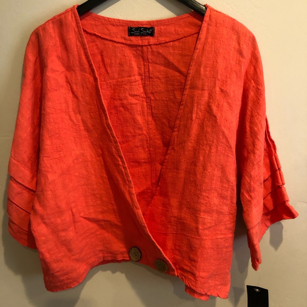 Sarah Santos orange 100% linen top sz L NWT
